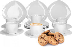 Serviciu de cafea Van Well Lilli pentru 12 persoane, set de veselă pătrată din porțelan, albă, cu 36 de piese, cu margini curbate pentru o masă de cafea perfect aranjată – potrivit pentru mașina de spălat vase