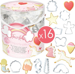 ScrapCooking - Set de 16 forme de biscuiți Unicorn - Forme de biscuiți - 16 piese - Curcubeu, Zână, Sirenă, Coroană, Floare - Formă de copt - Forme de biscuiți din oțel inoxidabil - 2027