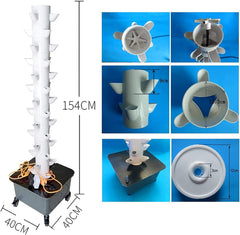 Hydroponic Tower, 15-Tier 45-Hole Wax Aquaponic System, Wireless Garden Aeroponic Grow Kit for Herbs, Fruits and Vegetables with Hydration Pump, Adapters, Mesh Pots