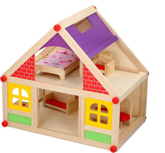 Marionette Wooden Toys - Wooden dollhouse with furniture and dolls - 11 pieces Dollhouses Naty Shop