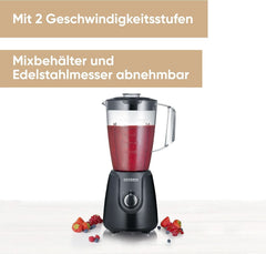 SEVERIN Standmixer Mit 1.5 L Mixbehälter Aus Tritan, Mixer Mit 2 Stufen Und Pulse-Funktion, Leistungsstarker Küchenmixer Mit Edelstahlmesser, 600 W, Schwarz, SM 3707 Kitchen Naty Shop