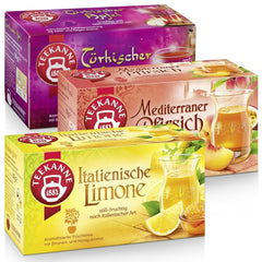 Set de ceaiuri Teekanne 3 sortimente, lămâie italiană, piersică mediteraneană și măr turcesc, 155 g