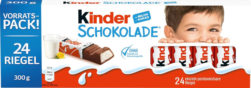 Kinder Chocolate - Filled Milk Chocolate Bars - 1 pack containing 24 individual bars (24 x 12.5g).