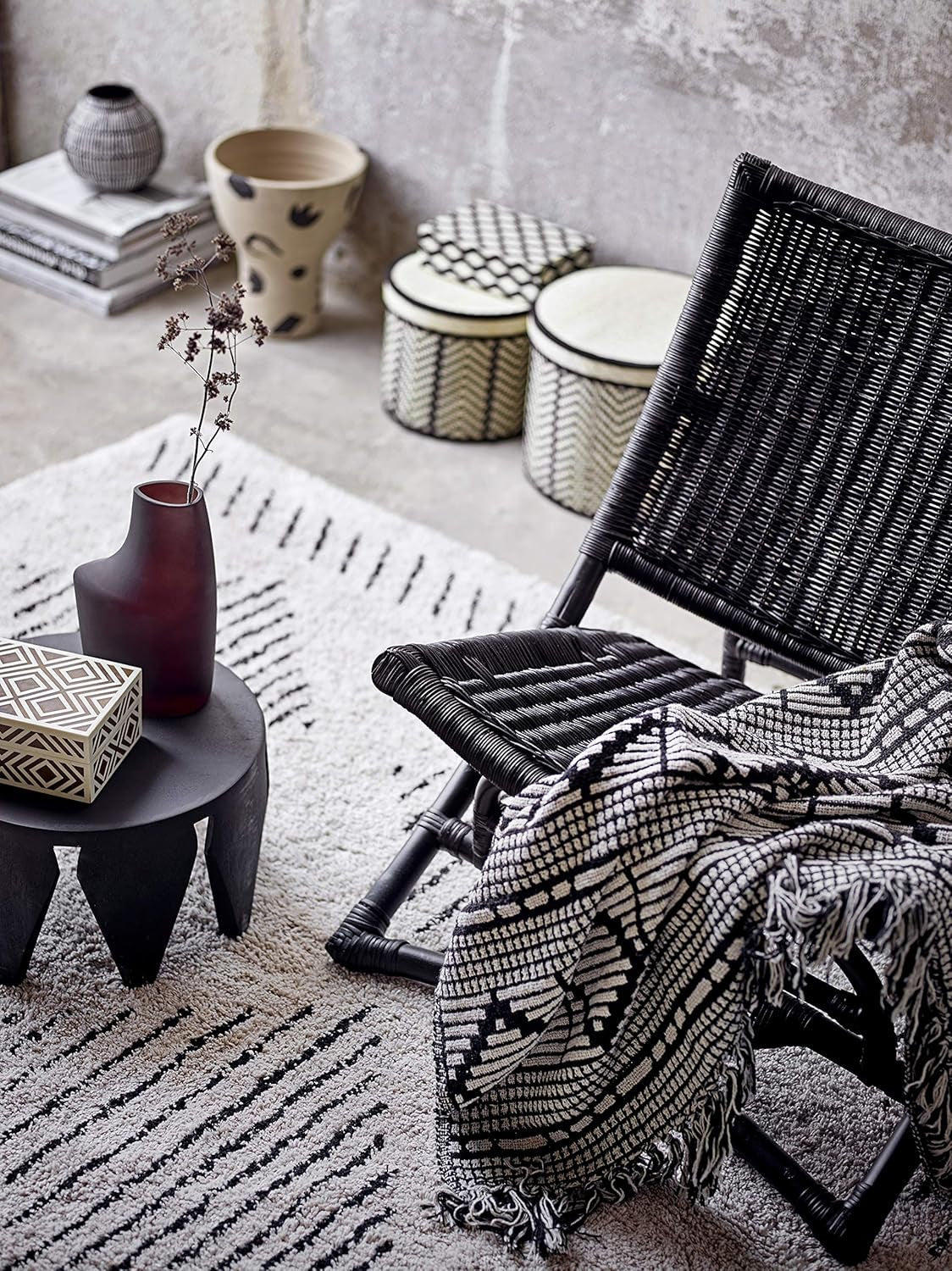 Cuvertură de pat Bloomingville, negru, bumbac, 160cm Paturi si Cuverturi Bloomingville