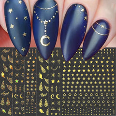 coli de autocolante pentru unghii cu stele și lună aurie, aripi de înger, autocolante pentru unghii bronzante, aurii, stele, folie de unghii, autocolante autoadezive pentru unghii, accesorii pentru design unghii, autocolante pentru unghii