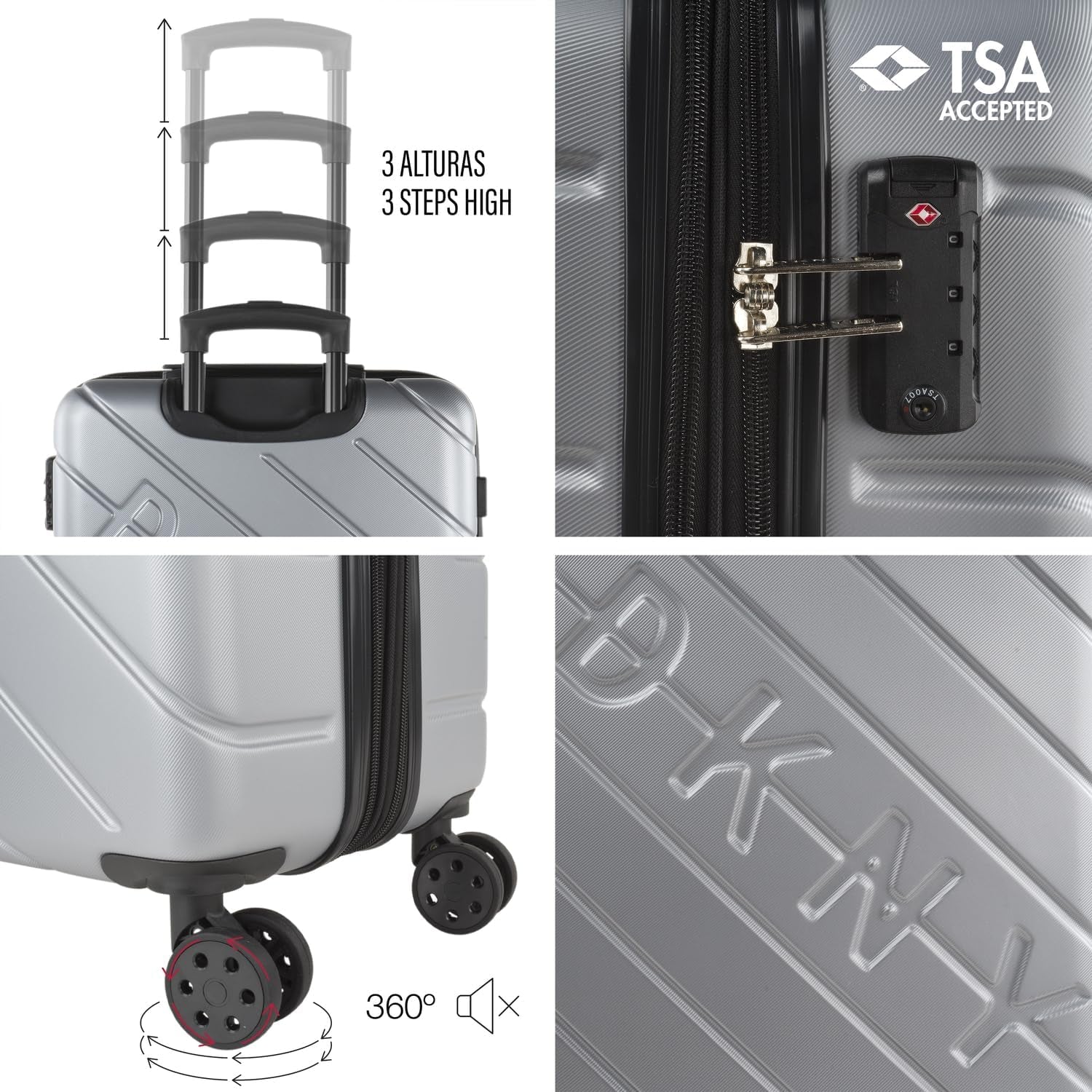 DKNY - Valiză mare cu 4 roți valiză mare ușoară - Valiză de călătorie cu roți mare. Valiză de călătorie mare pentru avioane Valiză hard shell cu închidere certificată - Valiză troler mare, argintie Bagaje și echipament de călătorie Naty Shop