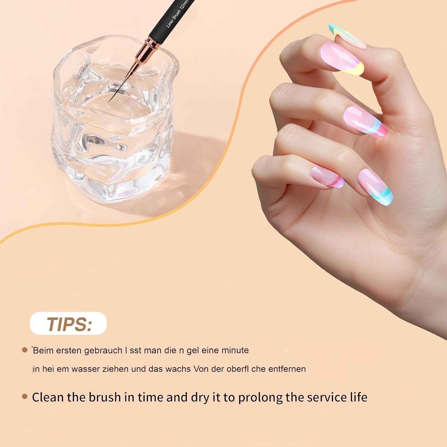 Pensule pentru unghii, 5 bucăți de pensule pentru conturul unghiilor, set de pensule pentru pictură și design, instrument de desen pentru puncte de unghii pentru linii lungi, detalii subțiri, desen fin în dimensiuni 6/9/12/15/18 mm, negru