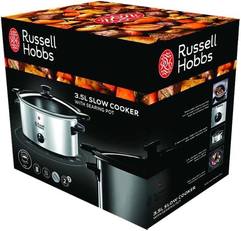 Russell Hobbs Slow Cooker, 3,5 litri cu strat antiaderent, oțel inoxidabil, 3 setări de temperatură și funcție de menținere la cald, 160 W Slow Cooker Naty Shop