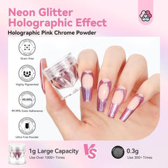 Set pudră unghii Saviland Chrome – Pudră unghii Chrome Laser roz efect oglindă Nail Art cu laser, sclipici pentru unghii manichiură pudră decorativă cu bețișoare de burete, pudră sclipici pentru unghii salon de unghii