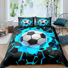 Lenjerie de pat pentru copii, fotbal, microfibre de poliester Lenjerie de pat - copii Naty Shop Albastru 135 X 200 Cm
