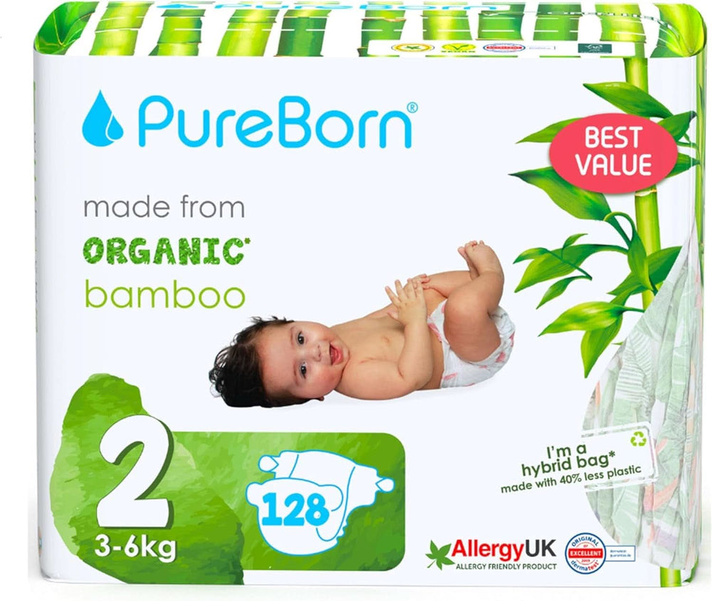 Pureborn Eco organic bamboo diapers, size 2 (3-6 kg) Mother and Child Naty Shop Size 2 (128 diapers)