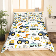 Jungen Cartoon Car Bedding Set 135X200,Kinder Bau Fahrzeuge Tröster Abdeckung Für Kind Kleinkind Teens,Dinosaurier Bettbezug,Traktor Maschinerie Bagger Bettdecke Abdeckung,Lkw Autos Bettdecke Naty Shop