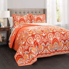 Lush Decor Clara quilt, cotton, turquoise and tangerine, Full/Queen Duvets and quilts Naty Shop Orange Full/Queen