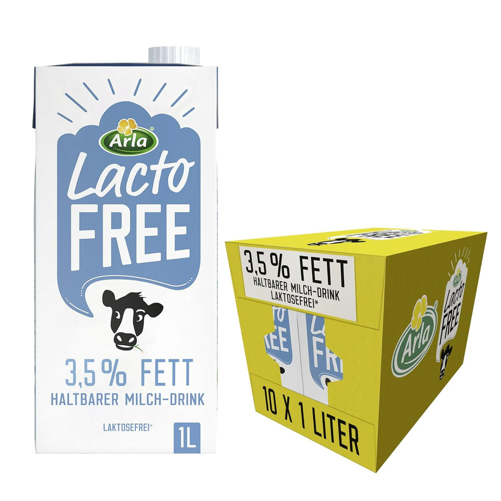 Arla LactoFREE Laktosefreie Haltbare Milch 3.5% Fett | 10 x 1L | echter Milchgeschmack, weniger süß | rich in Calcium and Vitamin B12