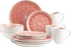 MÄSER 934111 Serie Frozen, Geschirr Set aus Keramik für 4 Personen, 16-teiliges Kombiservice mit organischen Formen, in beere gesprenkeltes Service, Berry