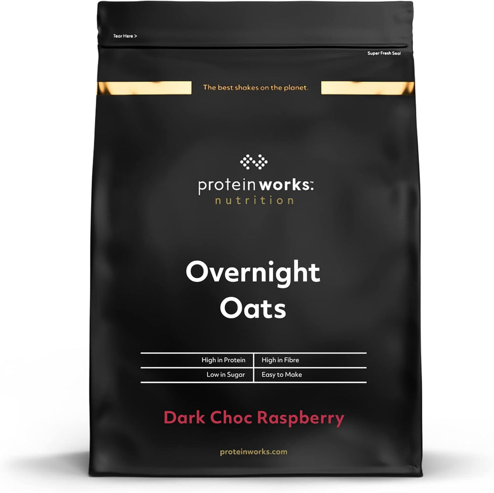 Overnight Oatmeal with Protein | Dark chocolate and raspberry | High protein breakfast | Low Sugar Snack | Low GI Oatmeal | 500g