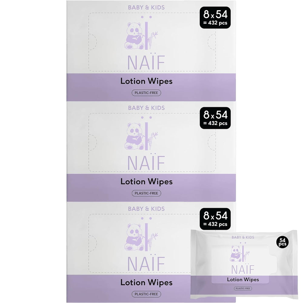 Naïf - Wet wipes with plastic-free lotion - 1296 pieces (24 packs of 54 wipes) - for babies and children - Baby's bottom, body and face - with Aloe Vera and Bamboo - 0% Fragrance and Alcohol
