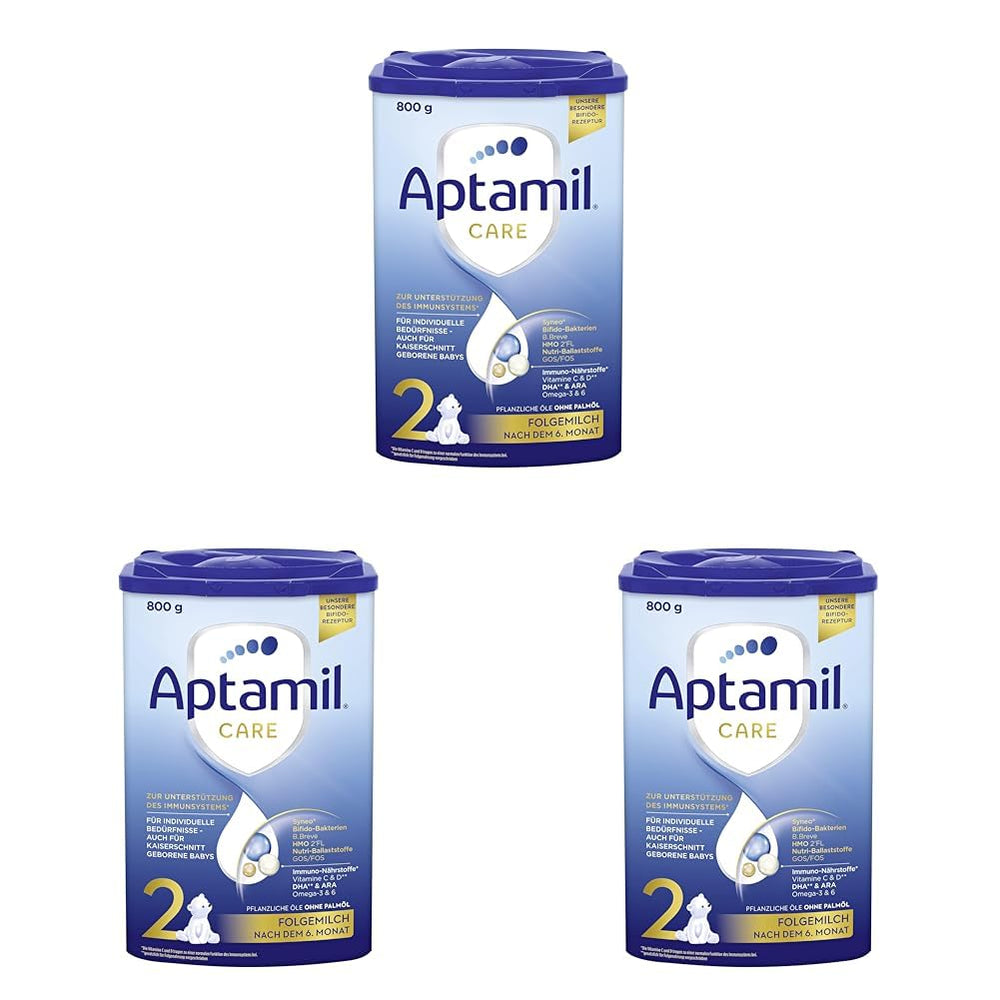 Aptamil Care 2 - Follow-on milk after 6 months, with Omega 3 and 6, DHA and ARA, palm oil free, baby food, milk powder, 1 x 800 g (pack of 3)