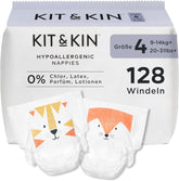 Kit & Kin Premium Diapers, Size 4 (9-14kg), 128 Count, Plant Based & Hypoallergenic, Reliable Leak Protection, Vegan & Cruelty Free