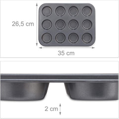 Relaxdays Muffinform, 2Er Set, 12Er Muffinbleche, Antihaftbeschichte, Carbonstahl, Muffins & Cupcakes, Ø 6.5 Cm, Wheat, 10030825 Molds and trays for baking Naty Shop