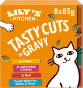 Lily's Kitchen, hrană umedă pentru pisici adulte, preparată cu ingrediente naturale, Delicious Chunks in Gravy, pachet multiplu, 8 cutii x 85g