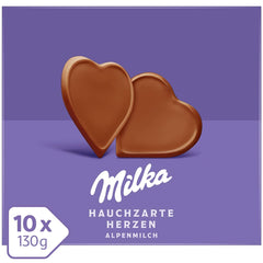 Milka I love Milka Hearts – Alpine milk chocolate that melts in your mouth and fine forest hazelnuts – 10 x 130g