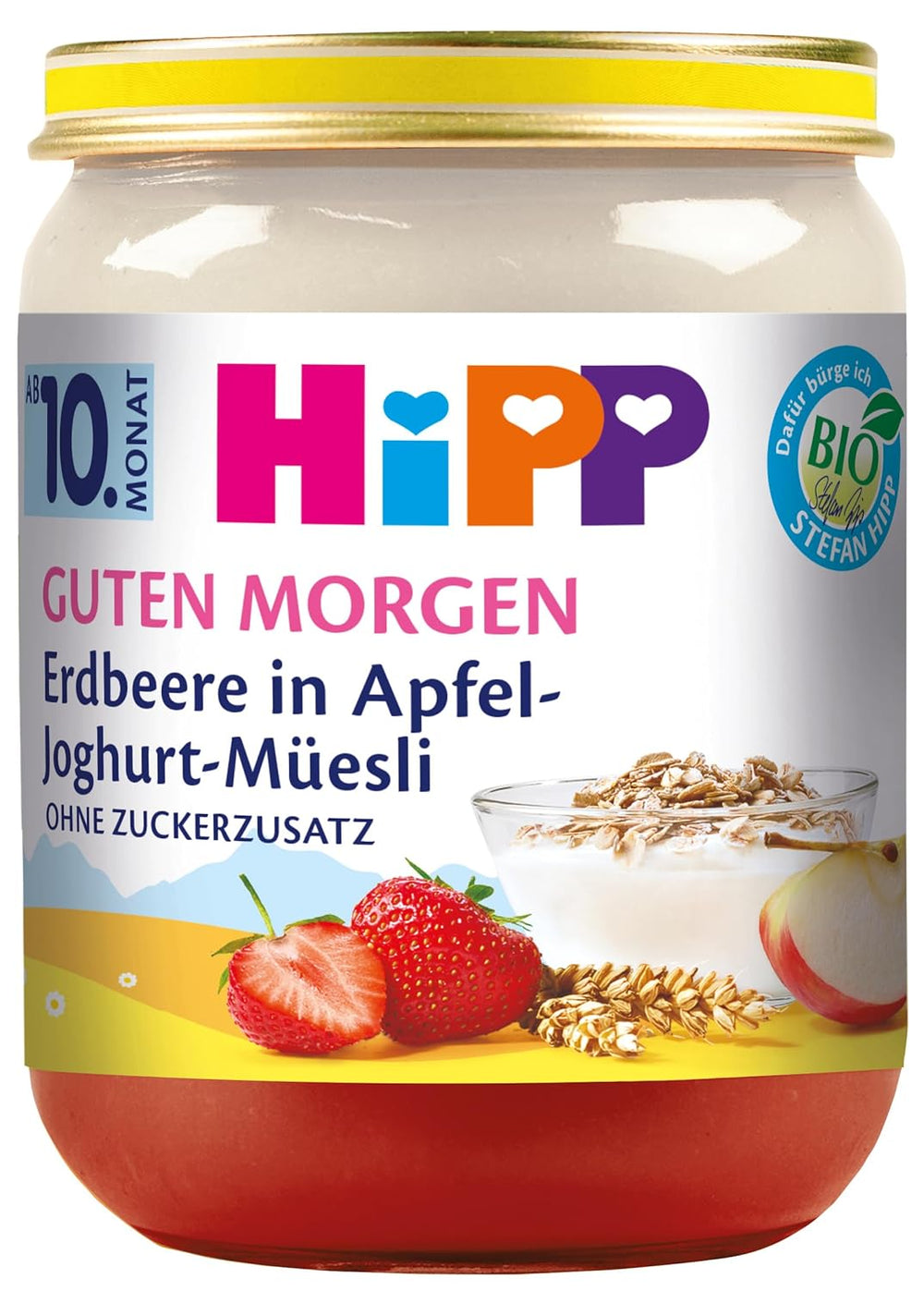 Muesli with yogurt and apples with strawberries HiPP Organic Good Morning (6 x 160g), from 10 months, no added sugar, with valuable calcium, of the best organic quality