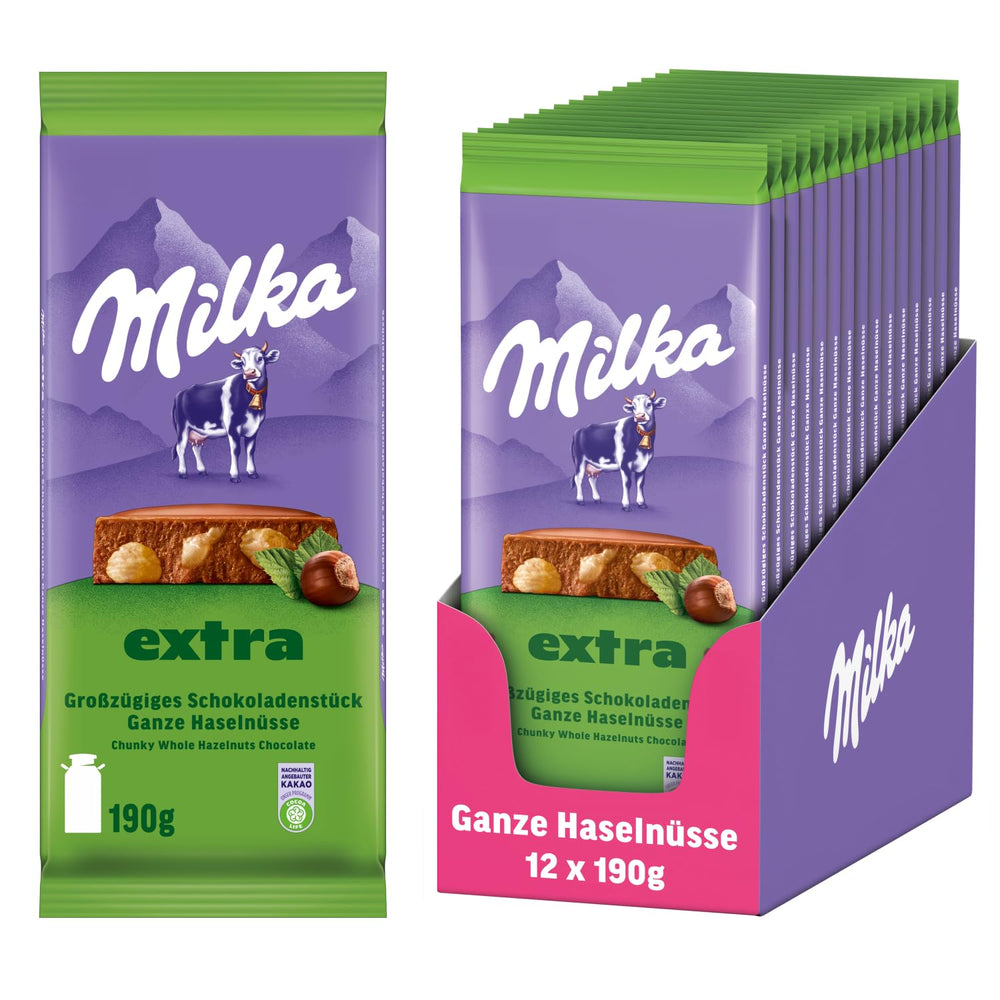 Whole hazelnuts with chocolate Milka Extra - Alpine milk chocolate with crunchy whole hazelnuts - 12 x 190g