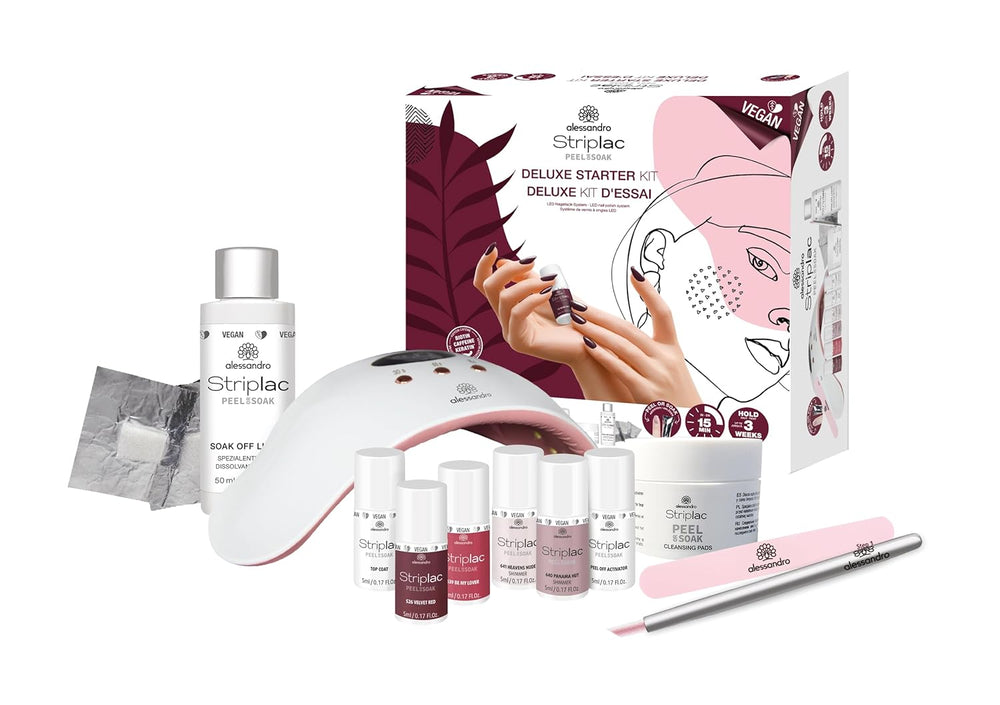 alessandro STRIPLAC PEEL OR SOAK DELUXE KIT - UV nail polish set - For a professional and delicate manicure in 15 minutes - Vegan and cruelty-free - Includes LED lamp