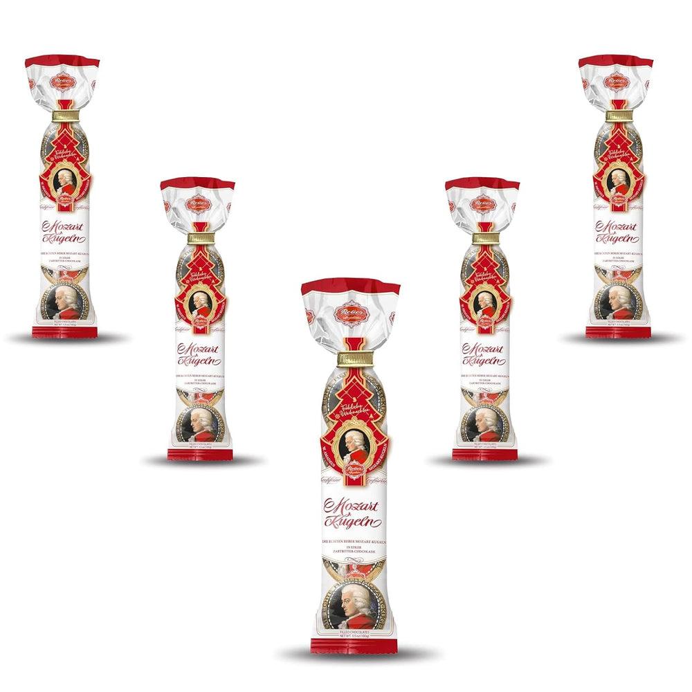 Reber Mozart balls - 5 bags of 5 sweets in the Christmas edition - Authentic Reber Mozart balls, made of dark chocolate, marzipan and nougat
