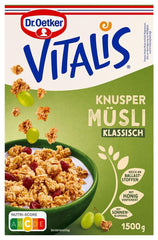 Dr. Oetker Vitalis Classic Crispy Muesli: Large Pack of Crispy Breakfast Muesli with Raisins, 1 Pack, 1.5kg