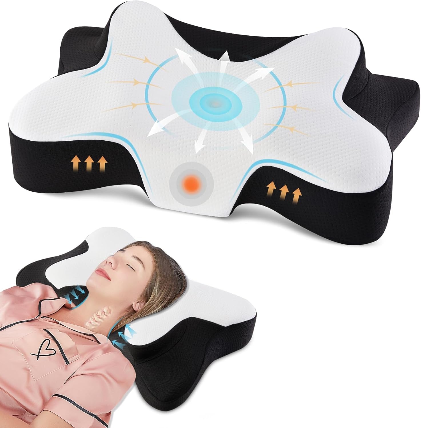 DONAMA gât pernă pernă pernă din spumă de memorie, pernă de dormit pernă de dormit lateral pentru partea din spate și stomac dormitori Perne ortopedice cervicale Naty Shop Negru 66×37×13Cm