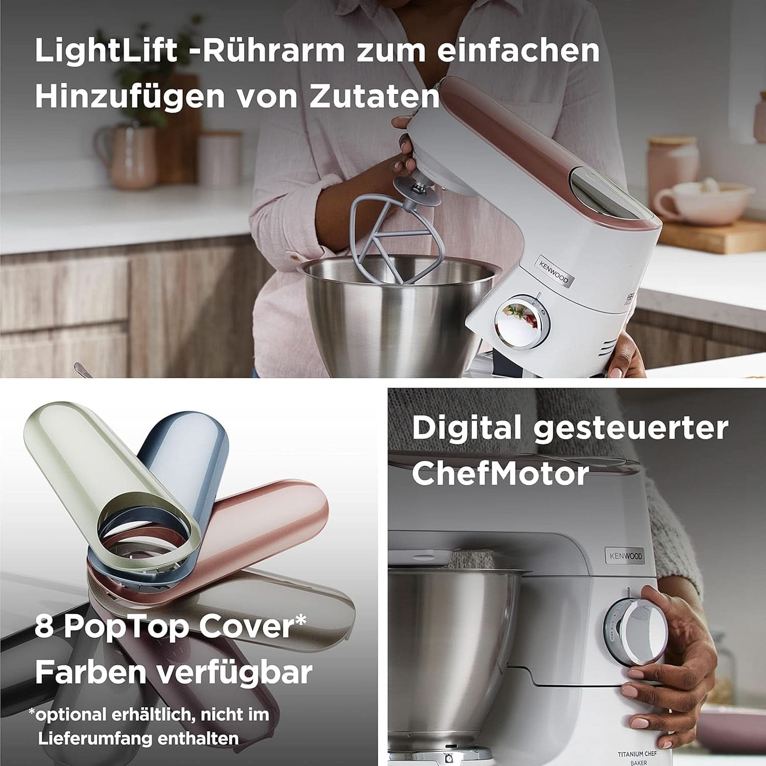 Kenwood Titanium Chef Baker KVC65.001WH, Küchenmaschine Mit Integrierter Waage, 1200 Watt, Inkl. 3-Teiligem Patisserie-Set, Spatel & Spritzschutz, Weiß Mama si Copilul Naty Shop