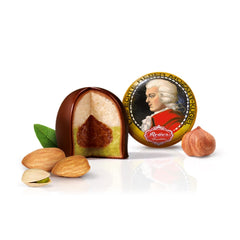 Reber Mozart balls, presentation box 4x45, dark chocolate balls filled with pistachio, marzipan, almonds and hazelnut nougat, 3.6 kg (180 pieces)