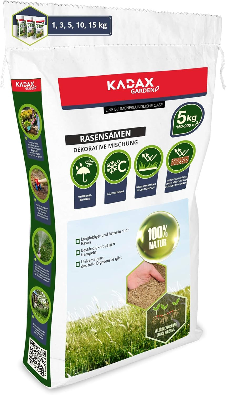 KADAX Ziergras, 200 MÂČ, Ziergrassaatgut, Grassaatgut, Rasenmischung, Grassamen, Rasensaat, Wirksames Saatgut, Rasensaatmischung, Gras, Saatgutmischung (5 Kg)