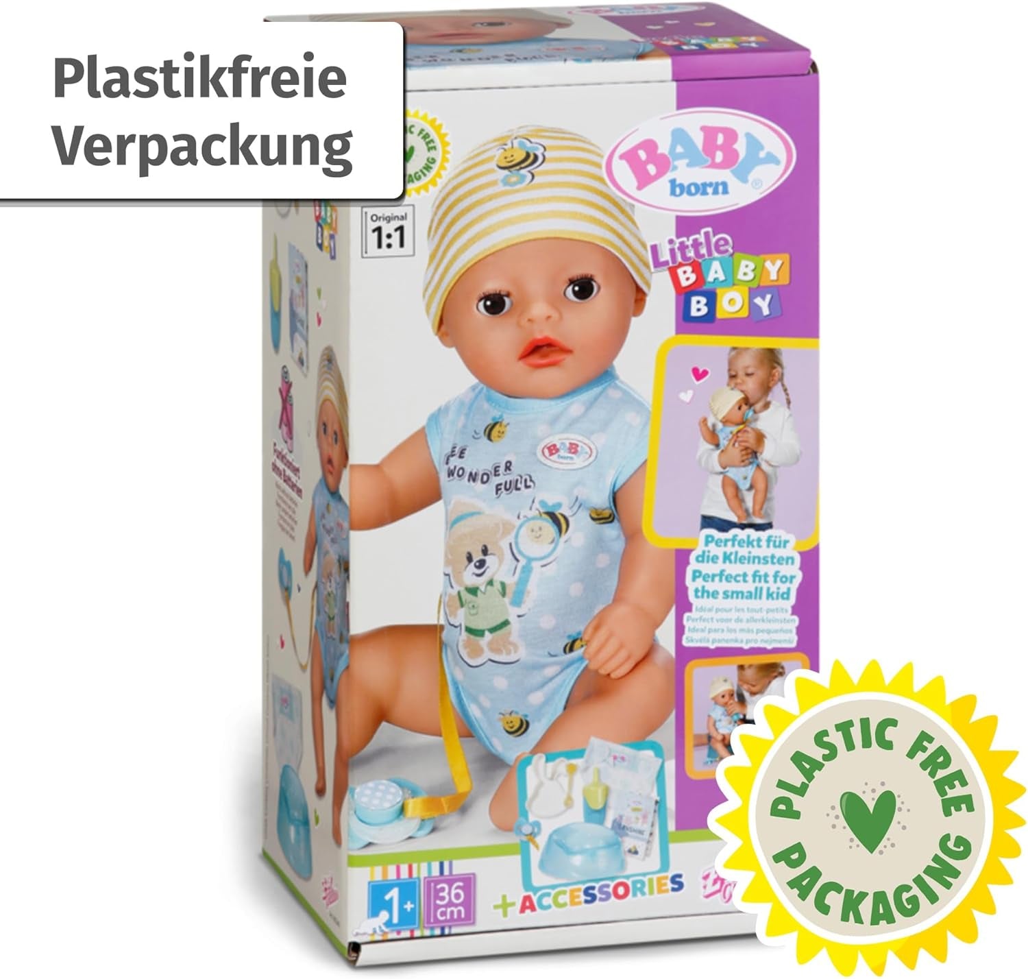 BABY Born Lukas (Little Baby Boy) 36Cm, păpușă cu 7 funcții pentru copii de la 1 an, funcționează fără baterie, păpușă mare de 36 cm Papusi Naty Shop