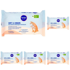 NIVEA Baby Moisturizing Cleansing Wipes Soft & Cream, 57 pieces, for clean, dry and hydrated skin, baby wipes with almond milk and vitamins B5, C and E