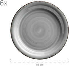 MÄSER 931875 Bel Tempo II, Teller-Set Für 6 Personen Im Modernen Vintage Look, 18-Teiliges Tafelservice, Handbemaltes Keramik-Geschirr Service, Steingut, Rauchblau Seturi vesela masa Naty Shop