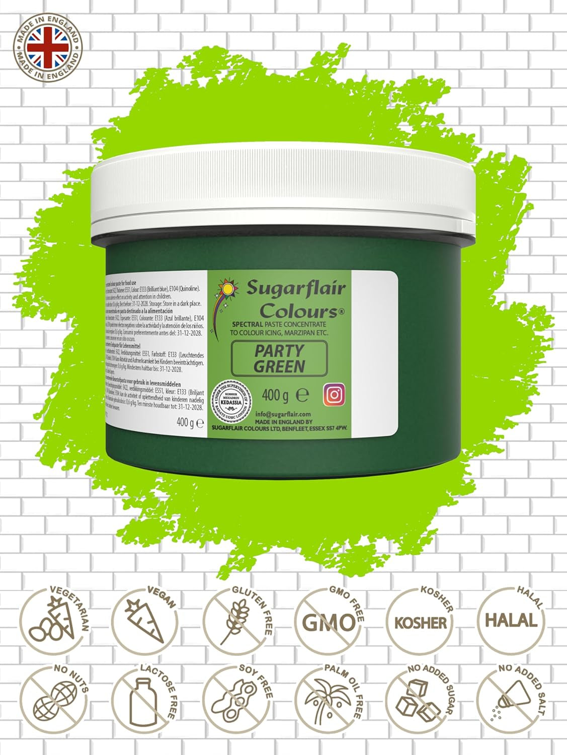 Colorant alimentar Sugarflair Partygreen pentru paste, colorant alimentar pentru fondant și marțipan, paste concentrate Spectral - 400 g