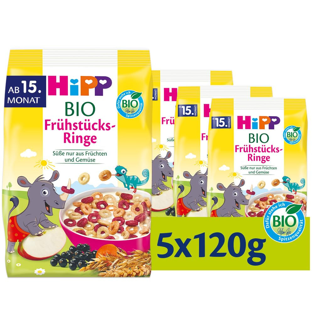 HiPP organic breakfast rings (5 x 120g), muesli for children from 15 months, sweetened only with fruits and vegetables, of the best organic quality