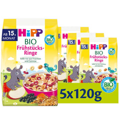 HiPP organic breakfast rings (5 x 120g), muesli for children from 15 months, sweetened only with fruits and vegetables, of the best organic quality