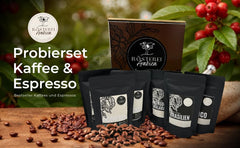 Probierset Kaffee und Espresso | Ganze Bohne oder Gemahlen – 6 Sorten Café & Espresso | Aromatisch & Vollmundig Perfekt zum Testen oder als Geschenk