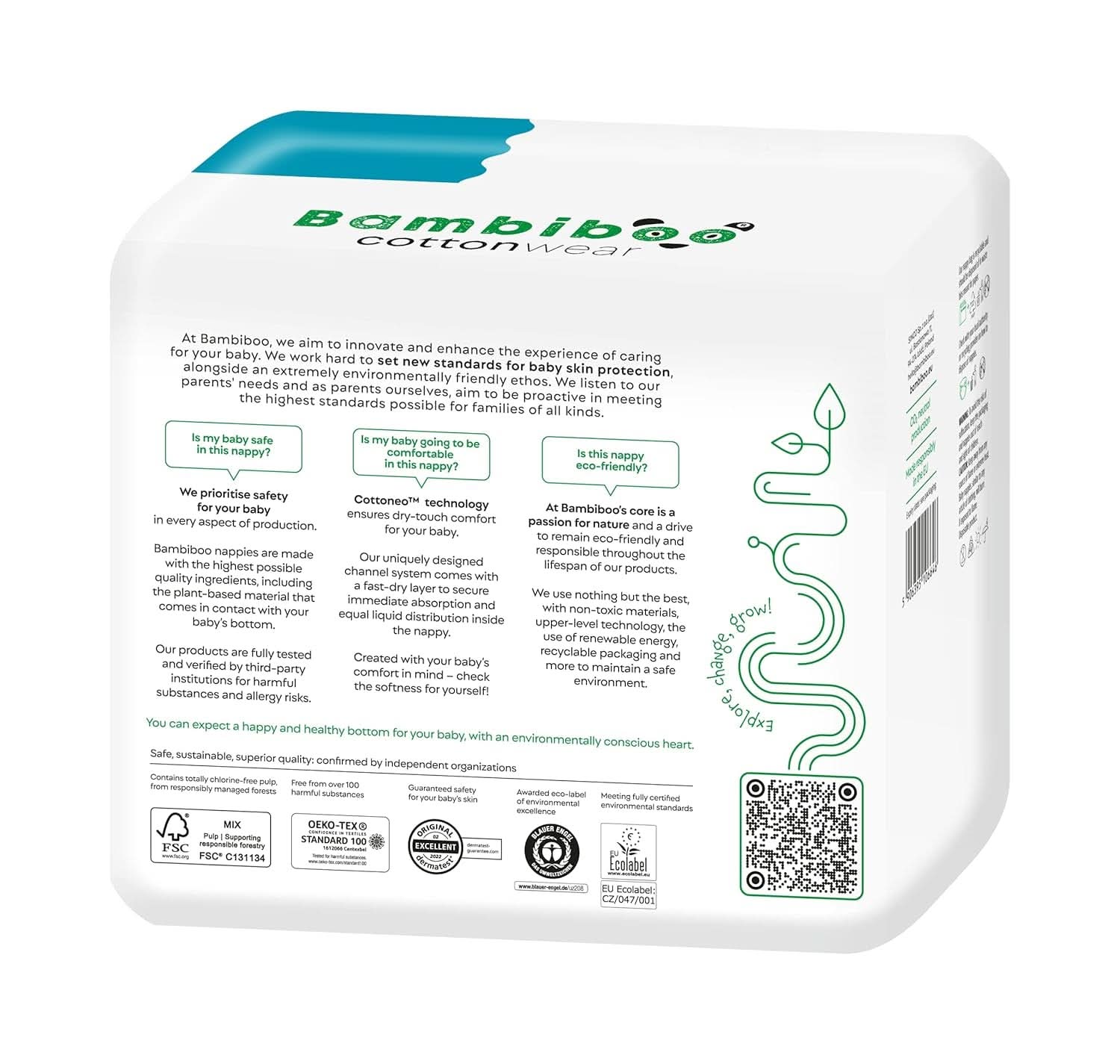 Bambiboo Scutece pentru copii - COTTONWEAR - Scutece de unică folosință pentru copii din bumbac organic și țesături pe bază de plante cu buric decupat Mama si Copilul Naty Shop