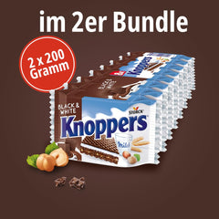 Black and White – 2 x 200g (2 x 8 pieces) – Wafer slices filled with dark cocoa wafers, pieces of black dough, milk and nougat cream