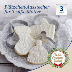 Forme de biscuiți de Crăciun Dr. Oetker, Set de 3 – Forme de biscuiți albe pentru copt de Crăciun – Forme de biscuiți din oțel inoxidabil pentru Crăciun