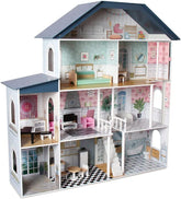 Deqube Wooden Dollhouse, 4 Floors, Dollhouse with Different and Neat Decor in Each Room, with 17 Accessories - Size 135 X 36 X 128 Cm (913D00016) Naty Shop Dollhouses Default Title