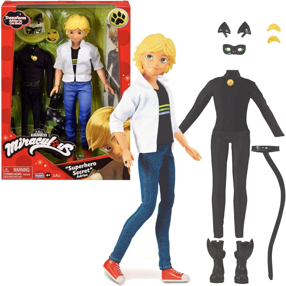 BANDAI - Miraculous - Păpușă Miraculous Cat Noir și Adrien - Păpușă manechin 26 Cm și cele 2 ținute ale ei - Jucărie Miraculous - Păpușă super erou articulată - Jucărie pentru copii de la 4 ani - P50356 Papusi Naty Shop Singur Cat Noir și Adrien