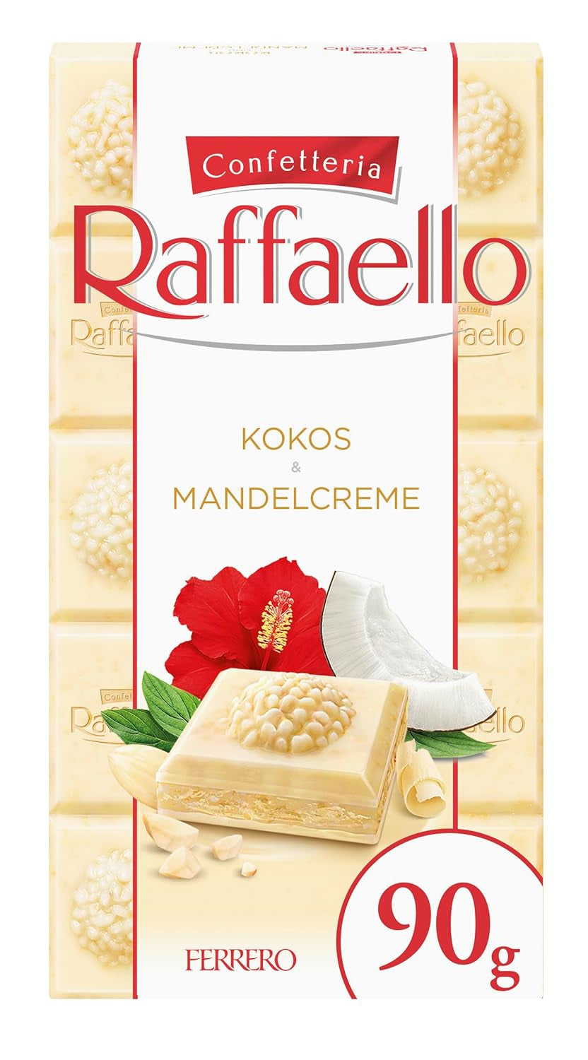 Ferrero Raffaello Chocolate Bar - Valentine's Day Gift for Him and Her - White Chocolate with Coconut Cream and Almonds - 1 Chocolate Bar x 90g