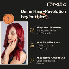 FemMas Hair Colour Pure & Mix Red I Cremă profesională cu ulei de argan, keratină și ceramide I Ca o vopsea de păr permanentă sau nuanță pentru rezultate radiante, de lungă durată I 100 ml Vopsea pentru par Naty Shop