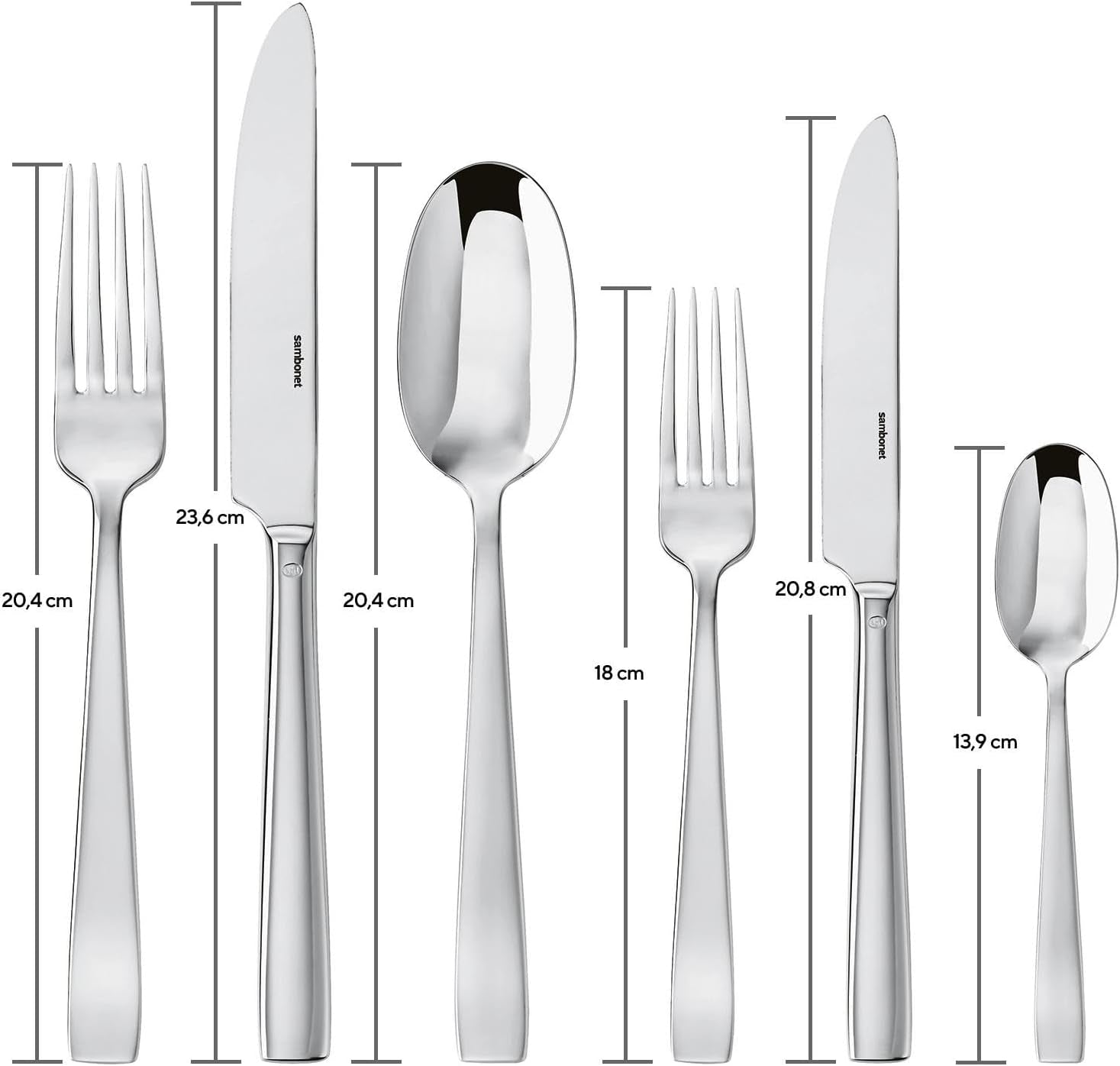 Sambonet 62512-83 Set de tacâmuri monobloc plat, 36 piese, oțel inoxidabil 18/10, se spală în mașina de spălat vase Bucatarie Naty Shop